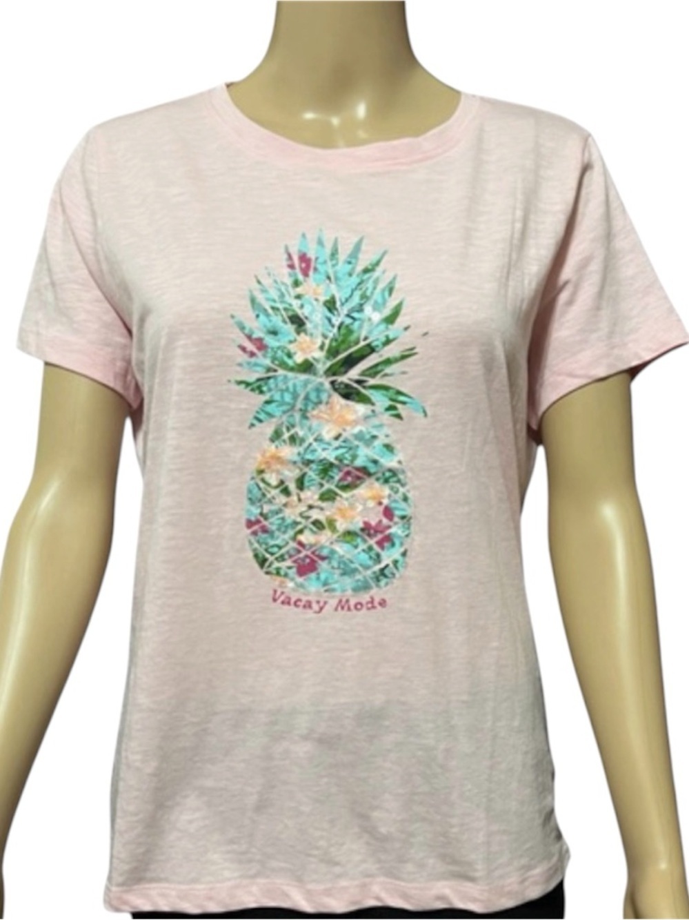 Island Collection Pink Tee with Tropical Pineapple Graphic - Vacay Mode Sz/Xl